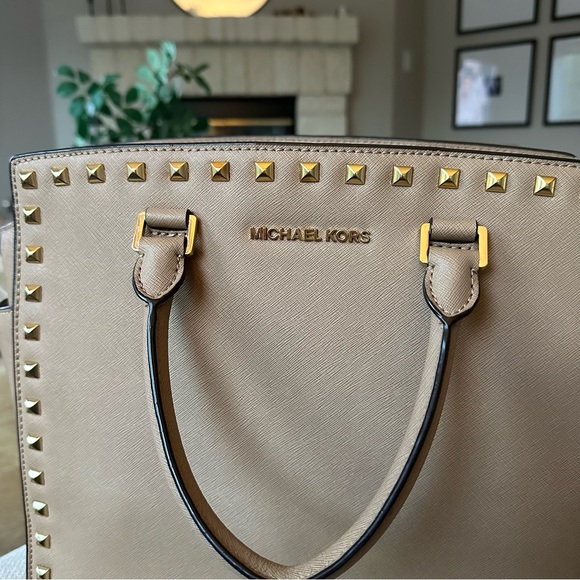 Michael Kors Taupe Studded Large Tote - Picture 3 of 5